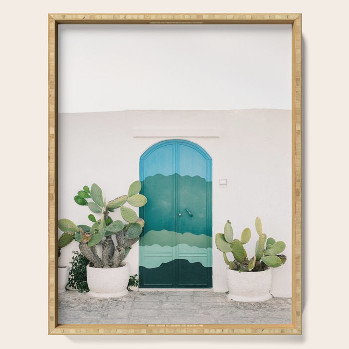 The Ostuni Door | Italy fine art travel photography | Colorful cityscape Serving Tray Gallery Image 1