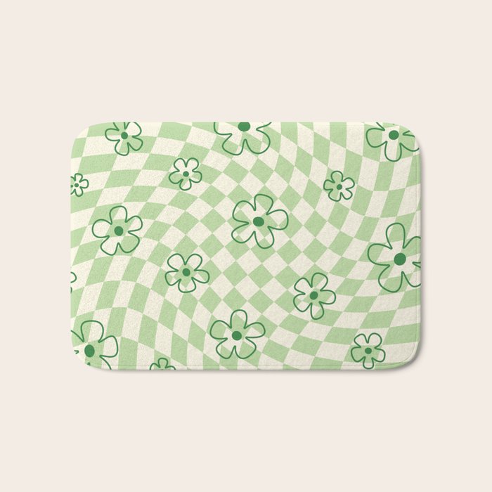 Green Checker Swirl With Flowers Bath Mat Gallery Image 1