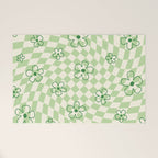 Green Checker Swirl With Flowers Welcome Mat Gallery Image 1