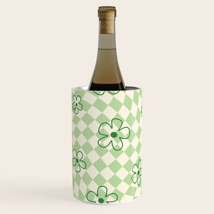 Green Checker Swirl With Flowers Wine Chiller Gallery Image 1