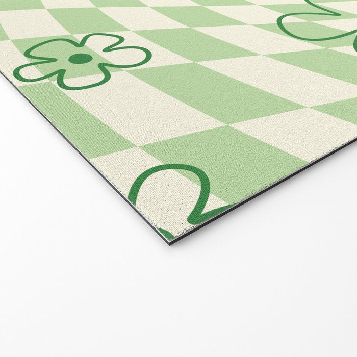 Green Checker Swirl With Flowers Welcome Mat Gallery Image 2