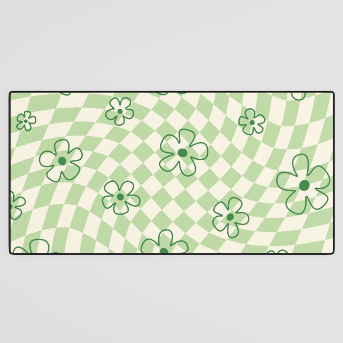 Green Checker Swirl With Flowers Desk Mat Gallery Image 3