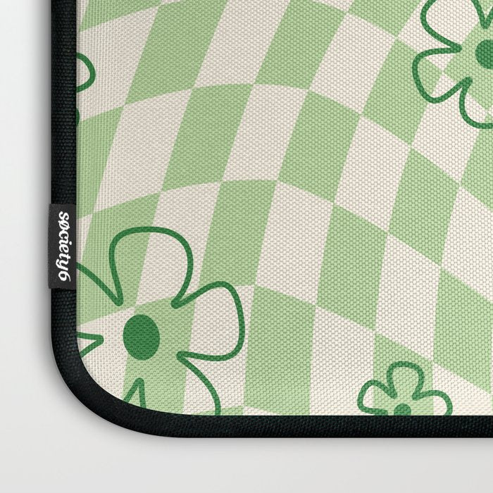 Green Checker Swirl With Flowers Laptop Sleeve Gallery Image 3
