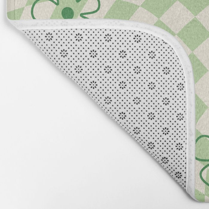 Green Checker Swirl With Flowers Bath Mat Gallery Image 2
