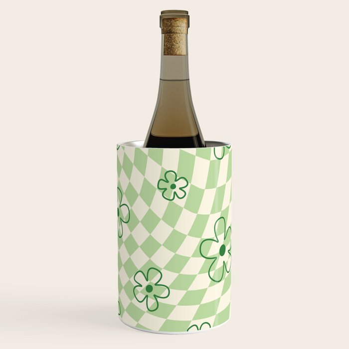 Green Checker Swirl With Flowers Wine Chiller Gallery Image 3