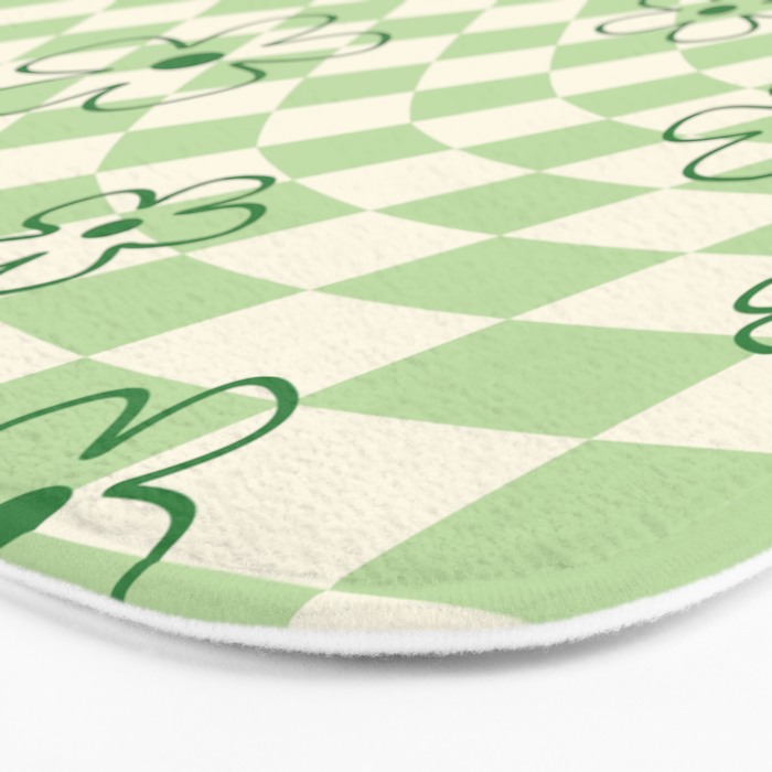 Green Checker Swirl With Flowers Bath Mat Gallery Image 3