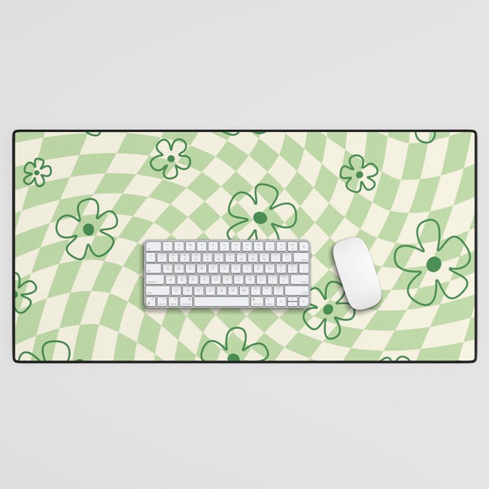 Green Checker Swirl With Flowers Desk Mat Gallery Image 1