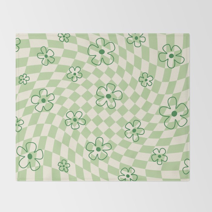 Green Checker Swirl With Flowers Throw Blanket Gallery Image 2