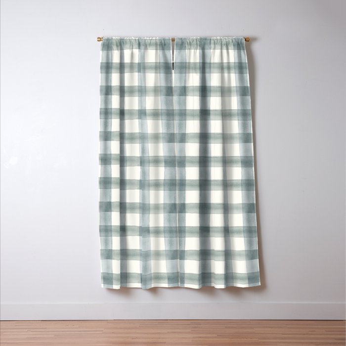 watercolor plaid - muted blue Window Curtain Gallery Image 3
