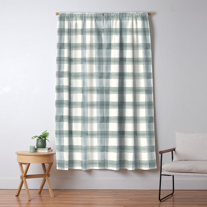 watercolor plaid - muted blue Window Curtain Gallery Image 5