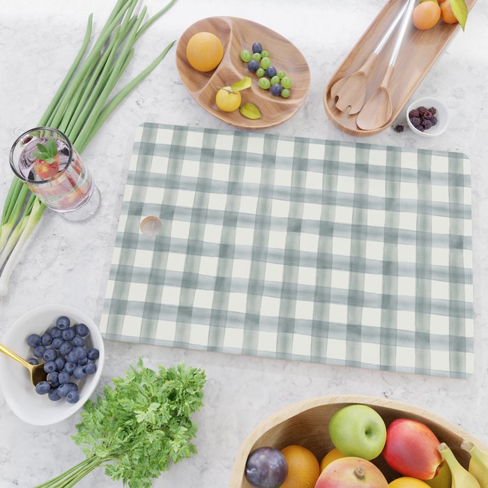 watercolor plaid - muted blue Cutting Board Gallery Image 2
