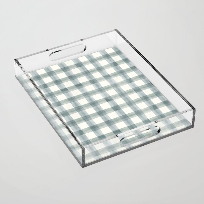 watercolor plaid - muted blue Acrylic Tray Gallery Image 1