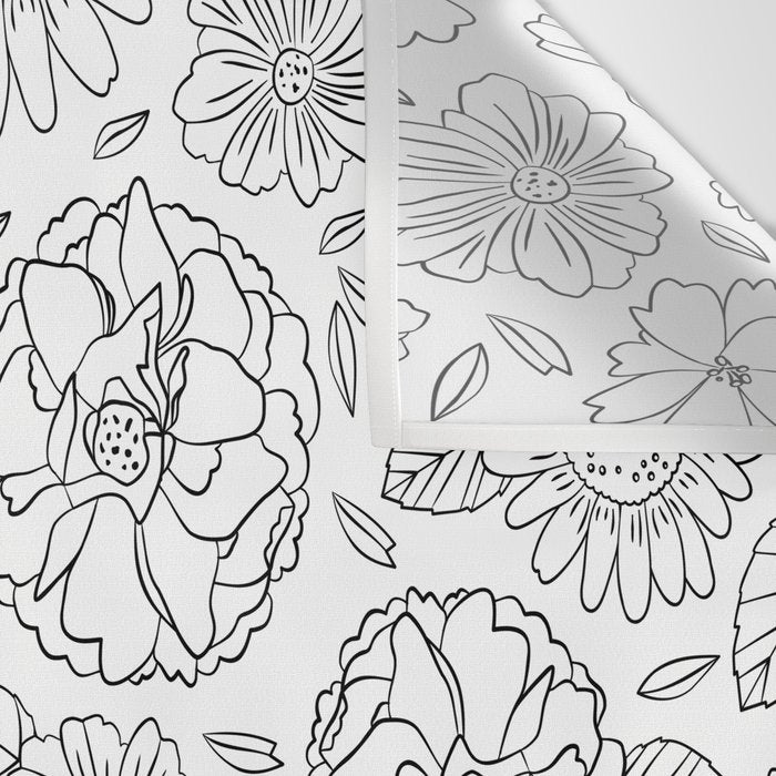 Black and white hand drawn flower art pattern Wall Tapestry Gallery Image 3