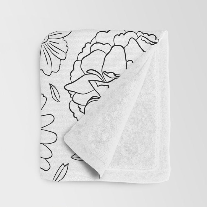 Black and white hand drawn flower art pattern Throw Blanket Gallery Image 3