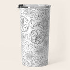 Black and white hand drawn flower art pattern Travel Mug Gallery Image 3