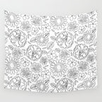 Black and white hand drawn flower art pattern Wall Tapestry Gallery Image 4