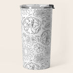 Black and white hand drawn flower art pattern Travel Mug Gallery Image 2