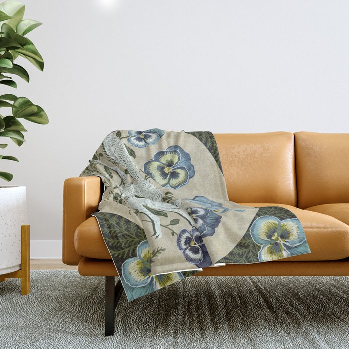 Fox in the Pansies Throw Blanket Gallery Image 1