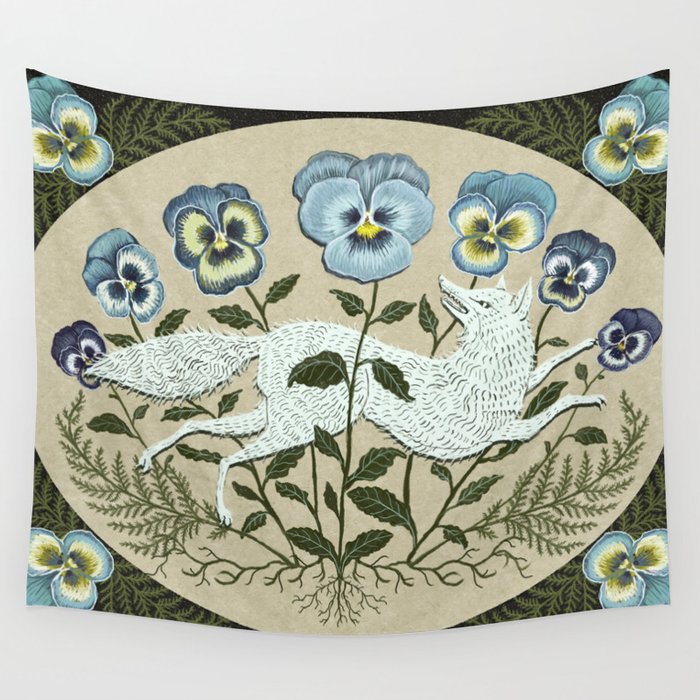 Fox in the Pansies Wall Tapestry Gallery Image 4