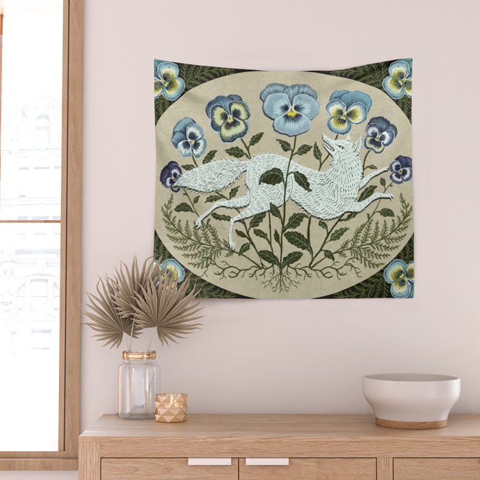 Fox in the Pansies Wall Tapestry Gallery Image 2