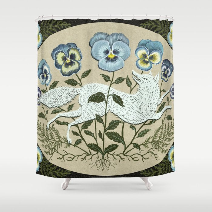 Fox in the Pansies Shower Curtain Gallery Image 1