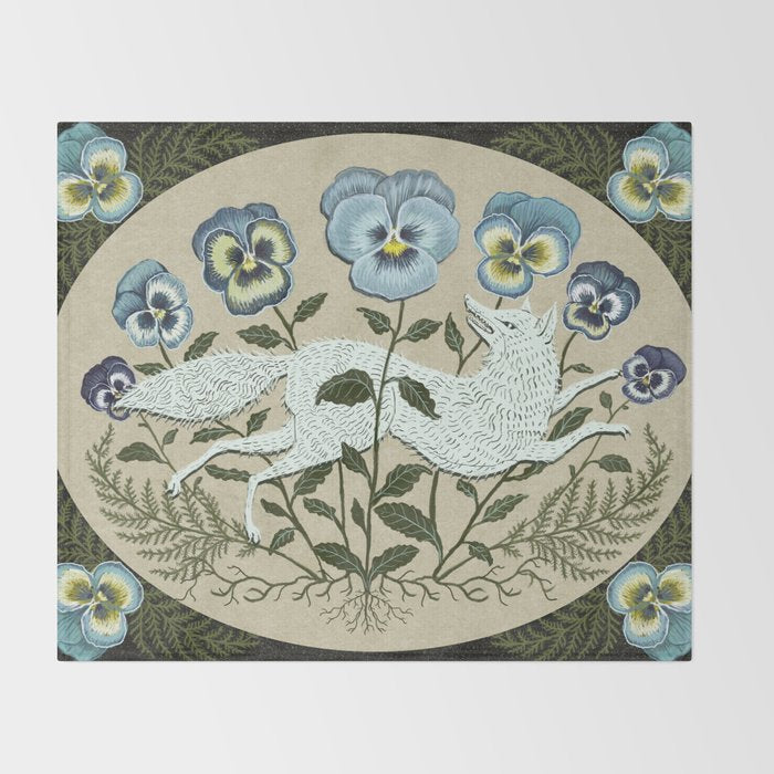 Fox in the Pansies Throw Blanket Gallery Image 2
