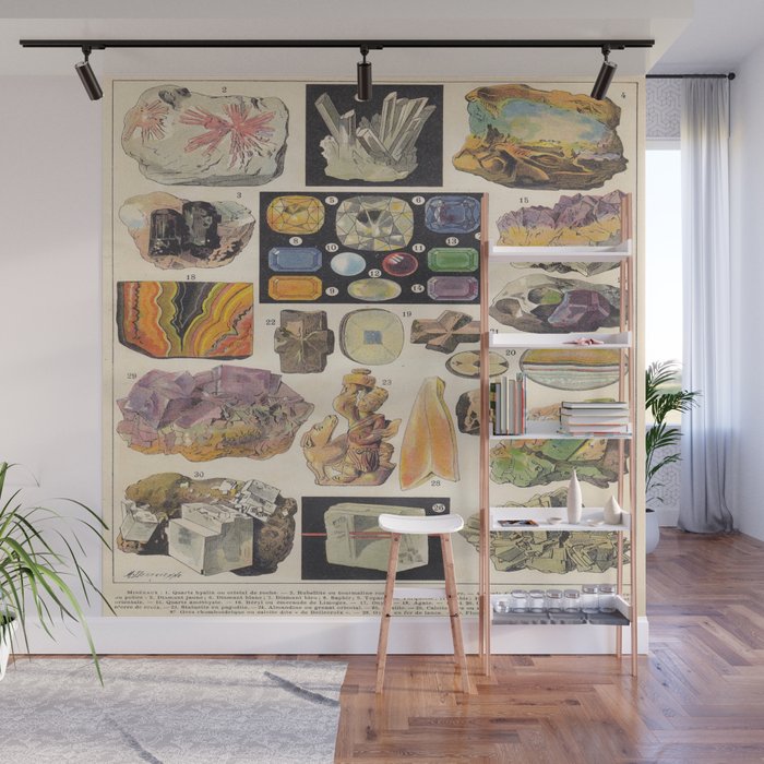 Adolphe Millot Minerals Larousse Vintage Scientific Encyclopedia Illustration Mineralogy Gemstones Wall Mural Gallery Image 1