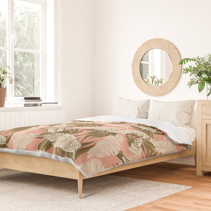 Jungle Leaf Coral Pink Duvet Cover Gallery Image 2