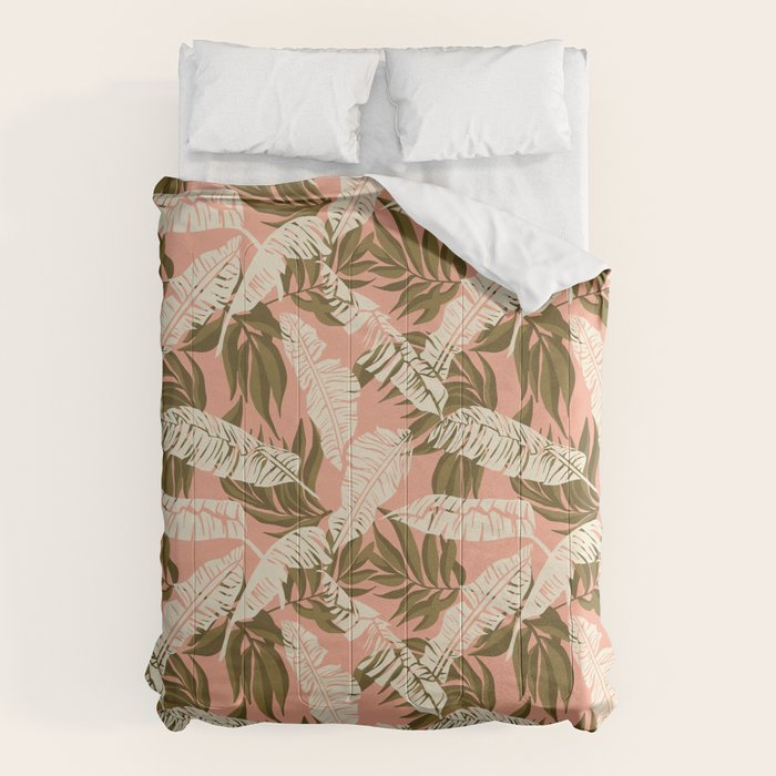 Jungle Leaf Coral Pink Comforter Gallery Image 1