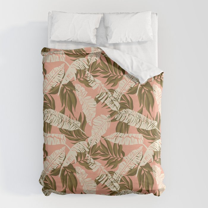 Jungle Leaf Coral Pink Duvet Cover