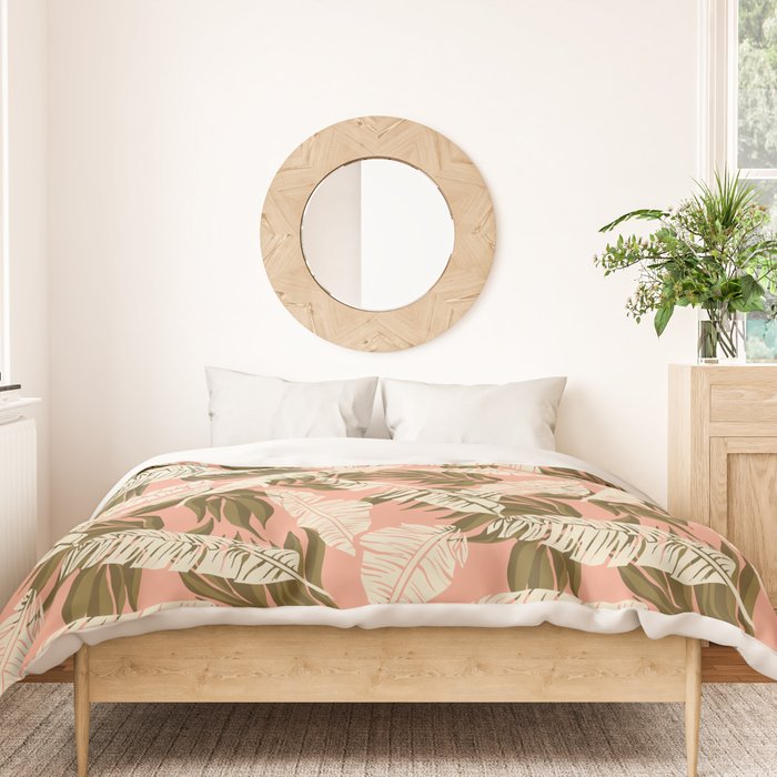 Jungle Leaf Coral Pink Duvet Cover Gallery Image 3