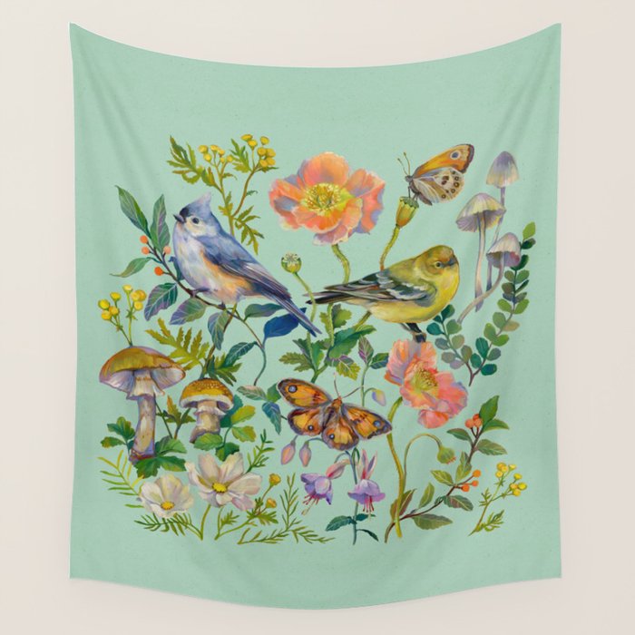 Flower Birds Garden Wall Tapestry Gallery Image 1