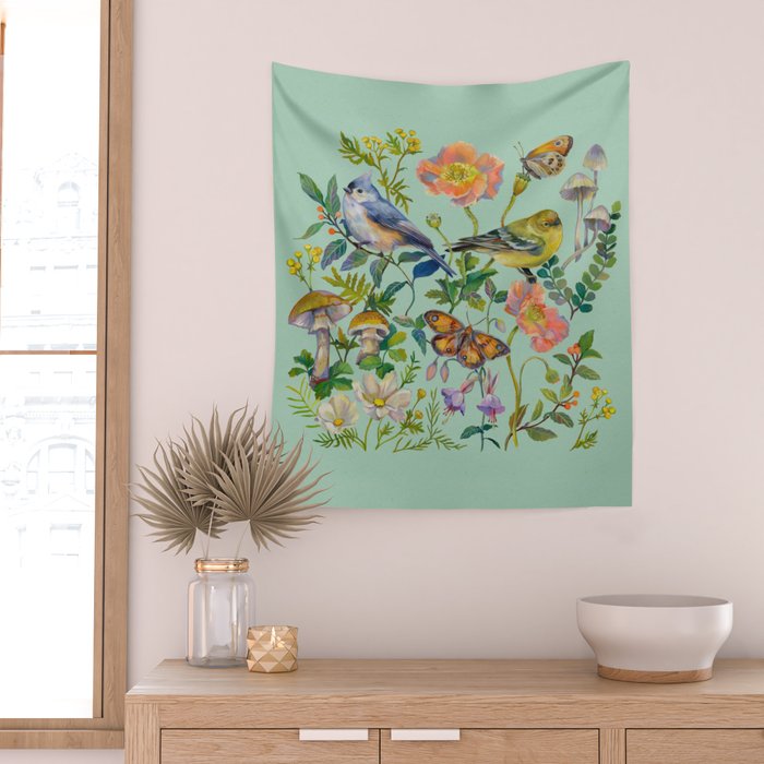 Flower Birds Garden Wall Tapestry Gallery Image 2
