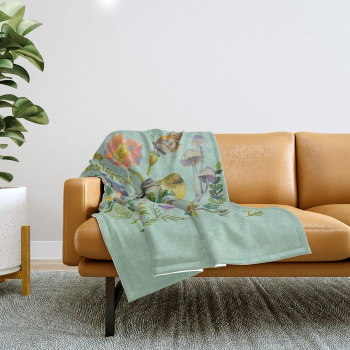 Flower Birds Garden Throw Blanket Gallery Image 1