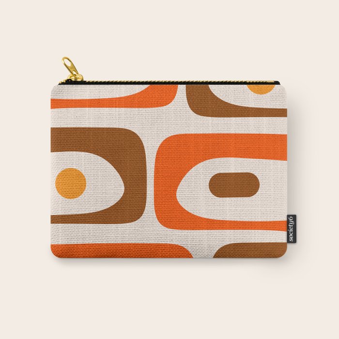 Retro 70s Minimalist Mid Century Modern Piquet Abstract in 1970s Brown and Orange Tones Carry All Pouch Gallery Image 1