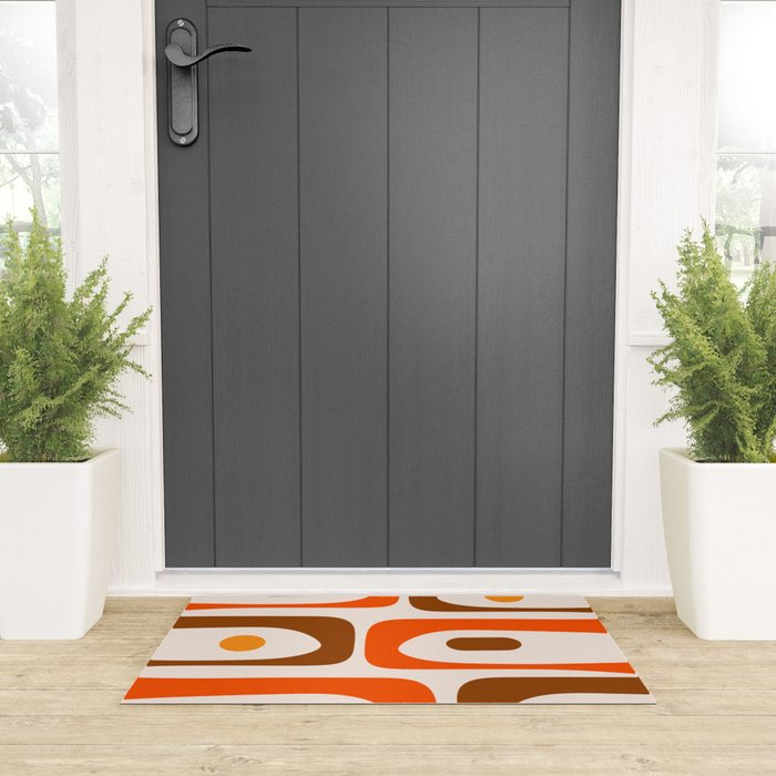 Retro 70s Minimalist Mid Century Modern Piquet Abstract in 1970s Brown and Orange Tones Welcome Mat Gallery Image 3