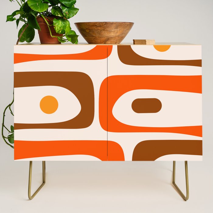 Retro 70s Minimalist Mid Century Modern Piquet Abstract in 1970s Brown and Orange Tones Credenza Gallery Image 1