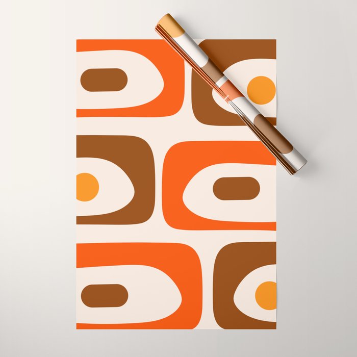 Retro 70s Minimalist Mid Century Modern Piquet Abstract in 1970s Brown and Orange Tones Wrapping Paper Gallery Image 1