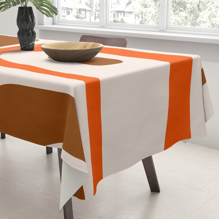 Retro 70s Minimalist Mid Century Modern Piquet Abstract in 1970s Brown and Orange Tones Tablecloth Gallery Image 3