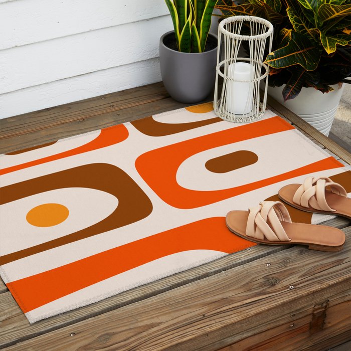 Retro 70s Minimalist Mid Century Modern Piquet Abstract in 1970s Brown and Orange Tones Outdoor Rug Gallery Image 2