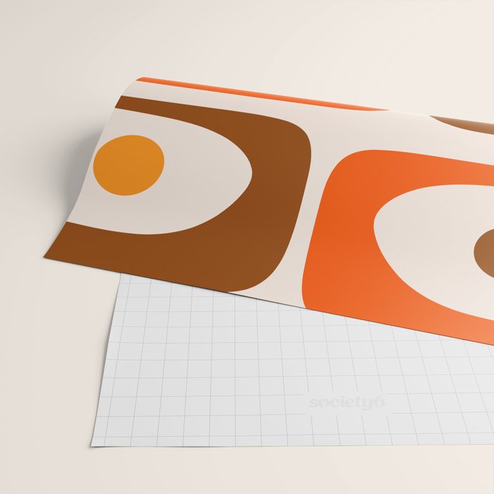 Retro 70s Minimalist Mid Century Modern Piquet Abstract in 1970s Brown and Orange Tones Wrapping Paper Gallery Image 2