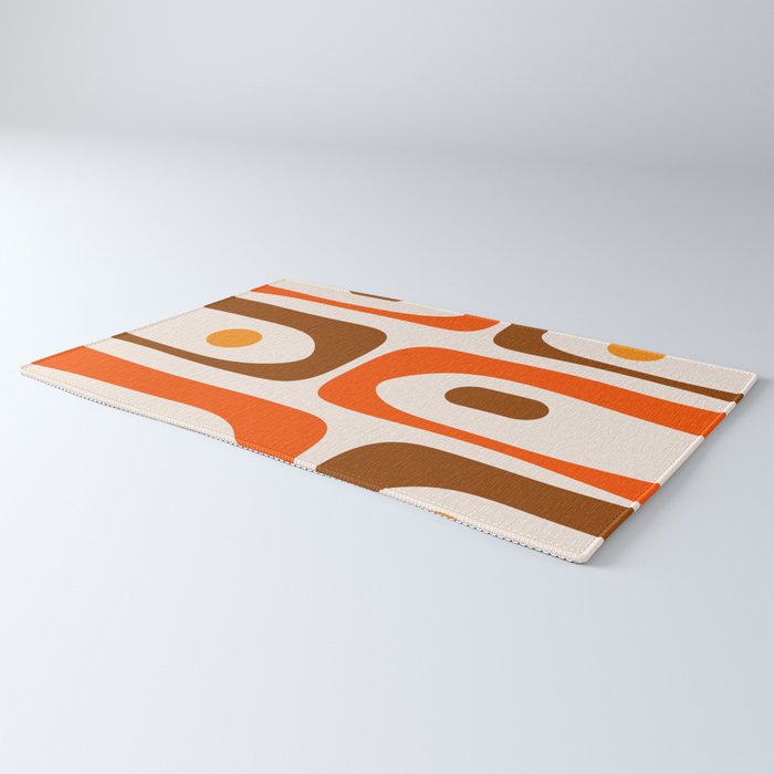 Retro 70s Minimalist Mid Century Modern Piquet Abstract in 1970s Brown and Orange Tones Rug Gallery Image 3