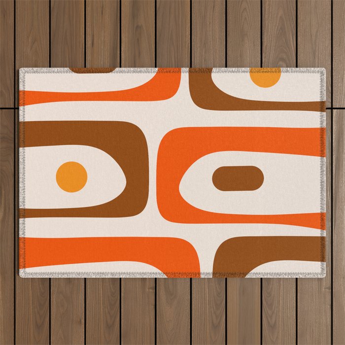 Retro 70s Minimalist Mid Century Modern Piquet Abstract in 1970s Brown and Orange Tones Outdoor Rug Gallery Image 1