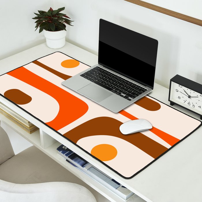 Retro 70s Minimalist Mid Century Modern Piquet Abstract in 1970s Brown and Orange Tones Desk Mat Gallery Image 2