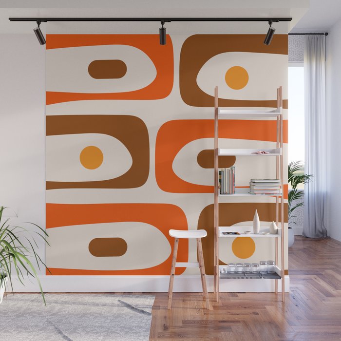 Retro 70s Minimalist Mid Century Modern Piquet Abstract in 1970s Brown and Orange Tones Wall Mural Gallery Image 1