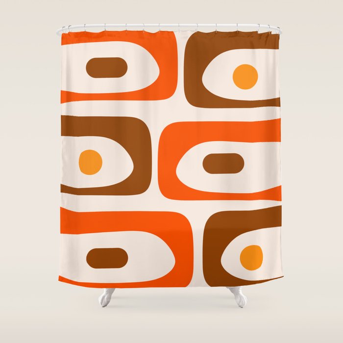 Retro 70s Minimalist Mid Century Modern Piquet Abstract in 1970s Brown and Orange Tones Shower Curtain Gallery Image 1
