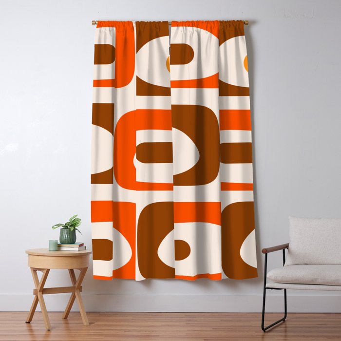 Retro 70s Minimalist Mid Century Modern Piquet Abstract in 1970s Brown and Orange Tones Window Curtain Gallery Image 5