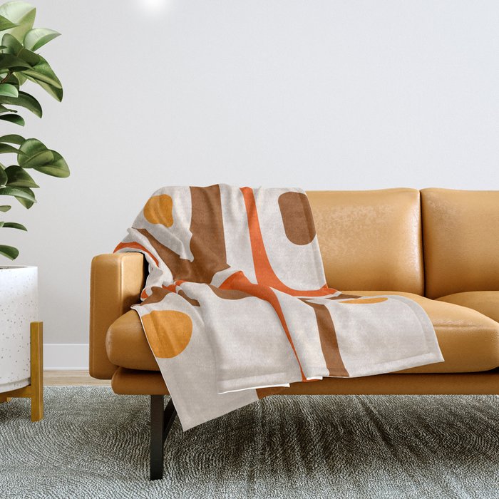 Retro 70s Minimalist Mid Century Modern Piquet Abstract in 1970s Brown and Orange Tones Throw Blanket Gallery Image 1