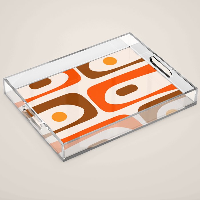 Retro 70s Minimalist Mid Century Modern Piquet Abstract in 1970s Brown and Orange Tones Acrylic Tray Gallery Image 1