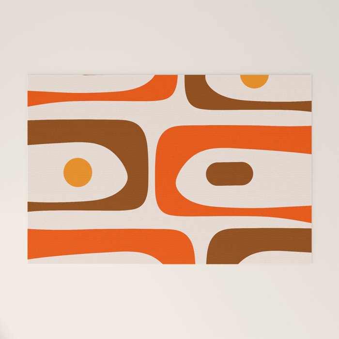 Retro 70s Minimalist Mid Century Modern Piquet Abstract in 1970s Brown and Orange Tones Welcome Mat Gallery Image 1